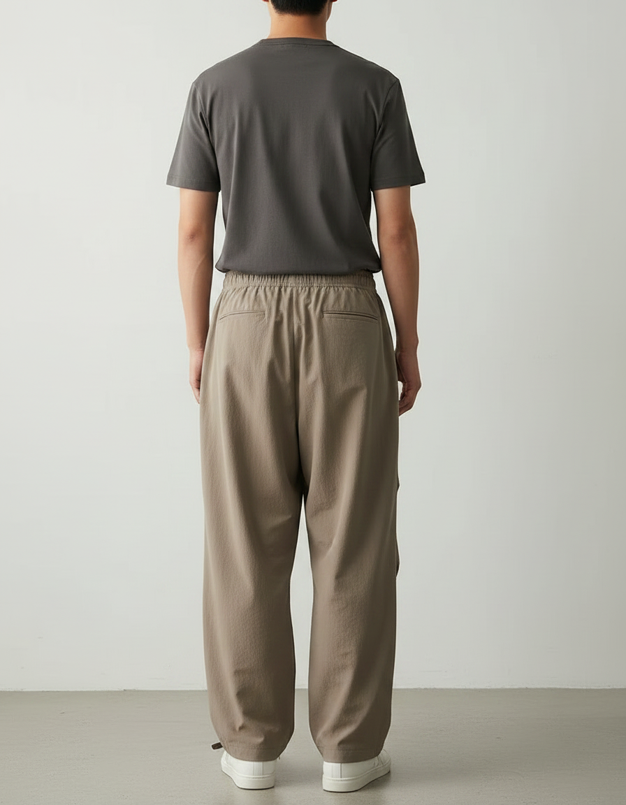 Pantalon Parachute Beige Ample Cargo Décontracté Plissé Homme - Polyester - vue 2