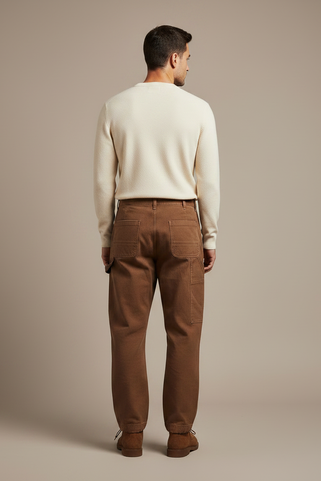 Pantalon Parachute Marron Coton Ample Homme Décontracté - vue 2