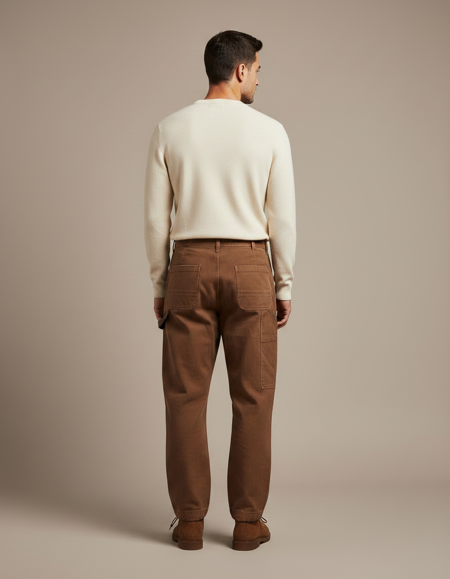 Pantalon Parachute Marron Coton Ample Homme Décontracté - vue 2
