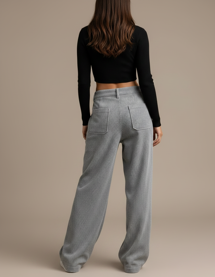 Pantalon Parachute Gris Côtelé Ample Décontracté Femme - Cordé - vue 2