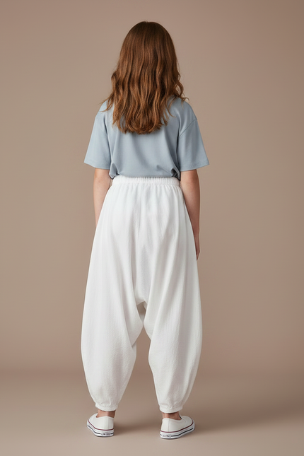 Pantalon Parachute Blanc Ample Coton Enfant Fluide - vue 2