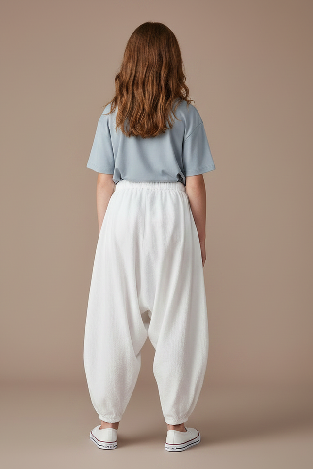 Pantalon Parachute Blanc Ample Coton Enfant Fluide - vue 2