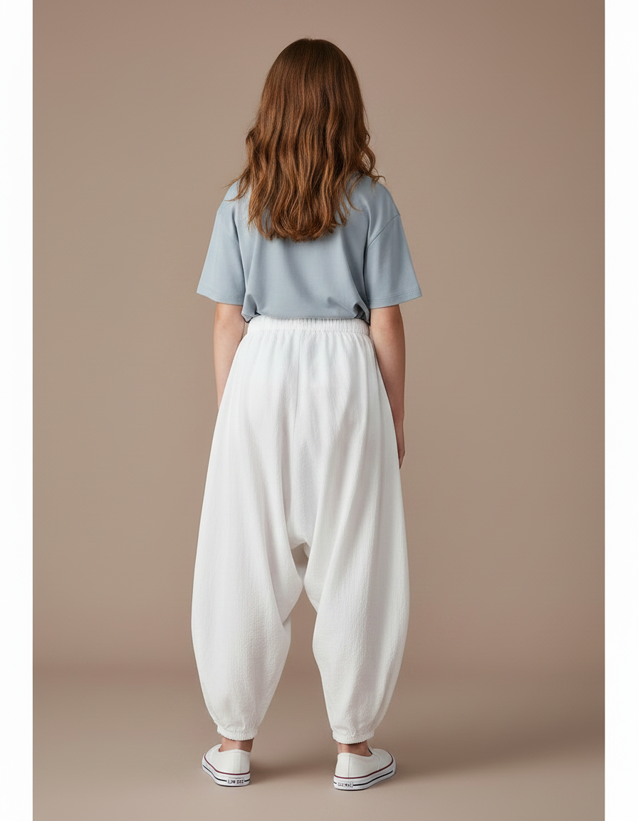 Pantalon Parachute Blanc Ample Coton Enfant Fluide - vue 2