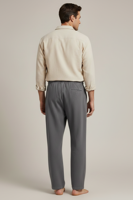 Pantalon Parachute Gris Coton Lin Ample Homme - vue 2