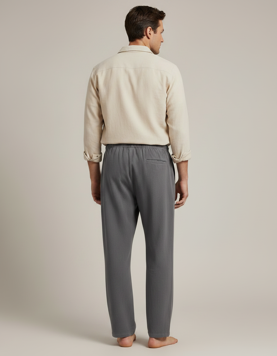 Pantalon Parachute Gris Coton Lin Ample Homme - vue 2