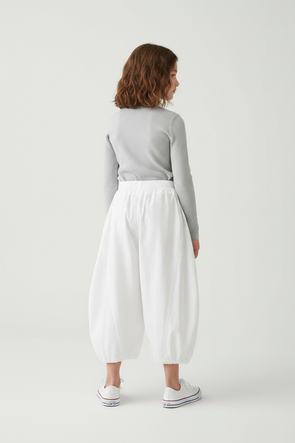 Pantalon Parachute Blanc Ample Bouffant Fille Coton - vue 2