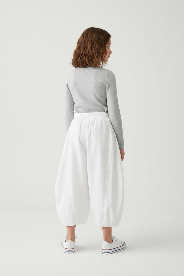 Pantalon Parachute Blanc Ample Bouffant Fille Coton - vue 2