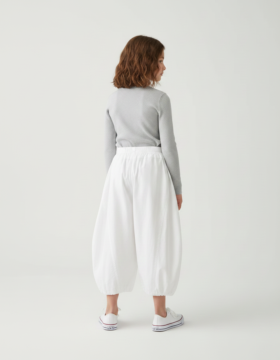 Pantalon Parachute Blanc Ample Bouffant Fille Coton - vue 2
