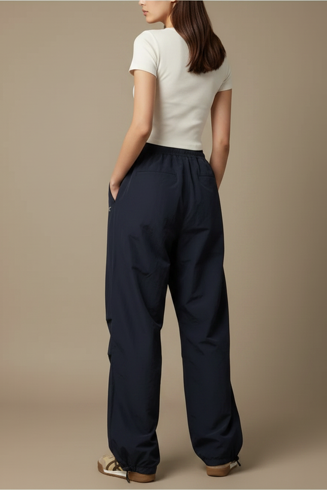 Pantalon Parachute Bleu Marine Fluide Ample Femme - Polyester - vue 2
