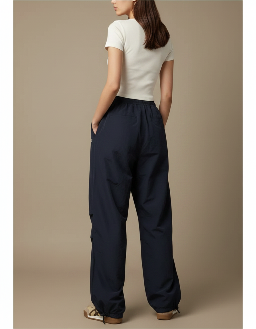 Pantalon Parachute Bleu Marine Fluide Ample Femme - Polyester - vue 2