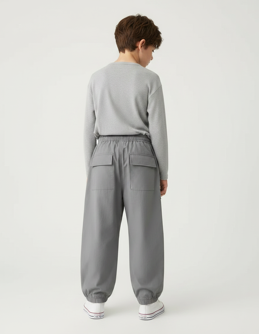 Pantalon Parachute Gris Ample Cargo Coton Enfant - vue 2
