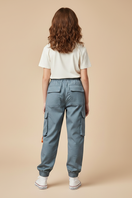 Pantalon Parachute Bleu Cargo Imprimé Ample Streetwear - Polyester - vue 2