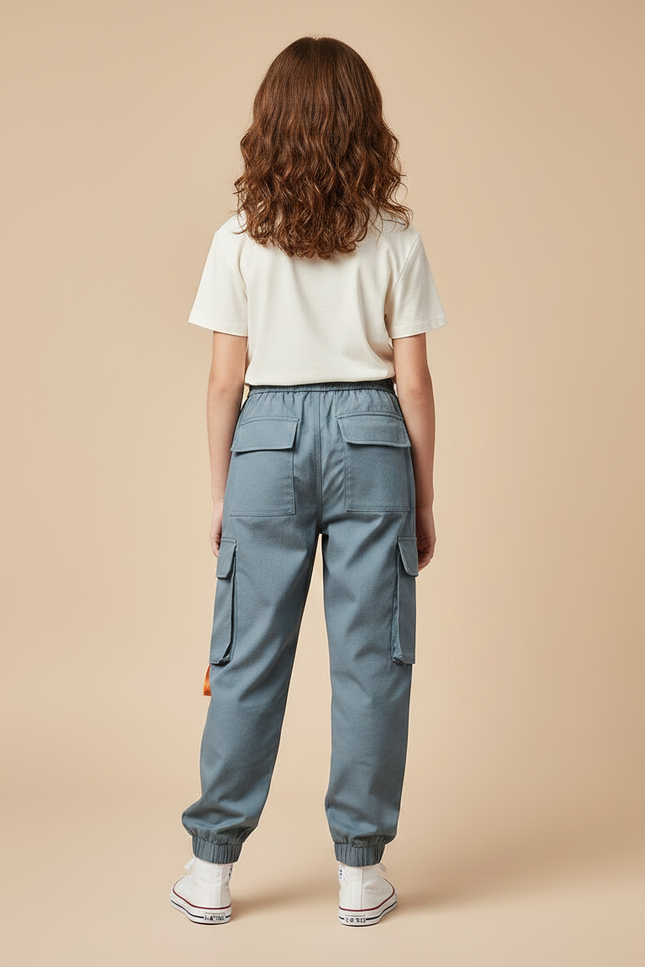 Pantalon Parachute Bleu Cargo Imprimé Ample Streetwear - Polyester - vue 2