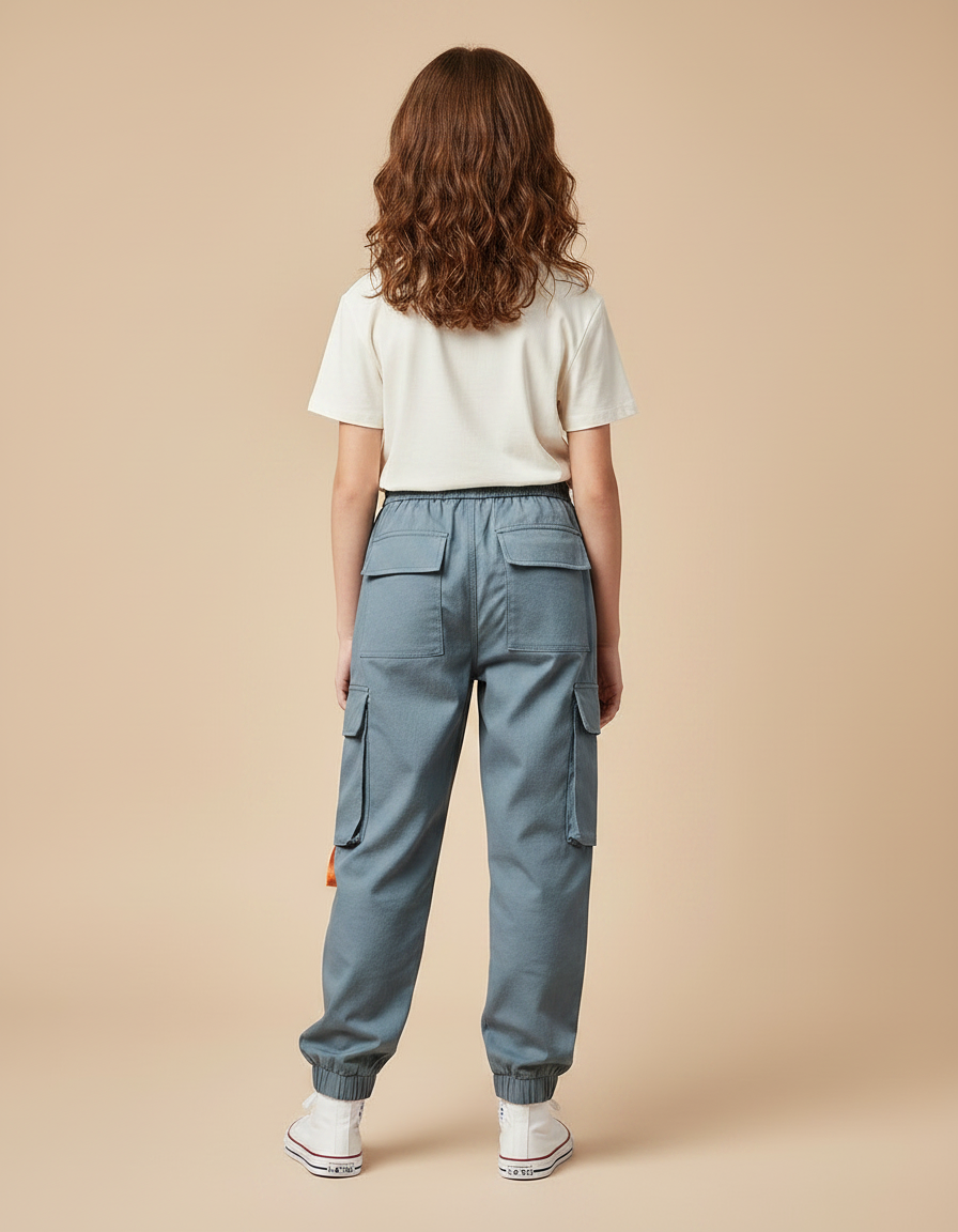 Pantalon Parachute Bleu Cargo Imprimé Ample Streetwear - Polyester - vue 2