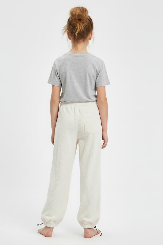 Pantalon Parachute Beige Côtelé Ample Confortable Enfant - Cordé - vue 2