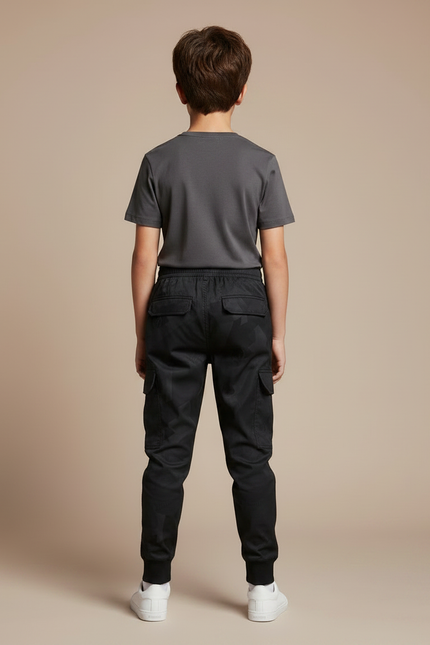 Pantalon Parachute Noir Cargo Imprimé Géométrique Enfant Cordon - Polyester - vue 2