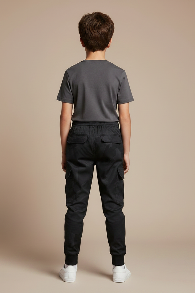 Pantalon Parachute Noir Cargo Imprimé Géométrique Enfant Cordon - Polyester - vue 2