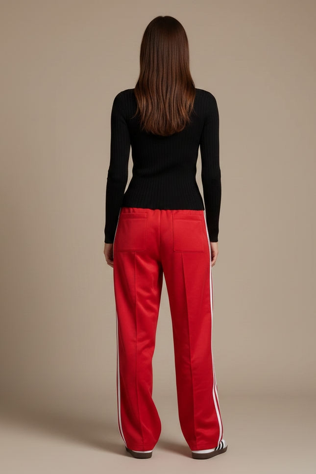 Pantalon Parachute Rouge Large Rayures Blanches Sport - Polyester - vue 2
