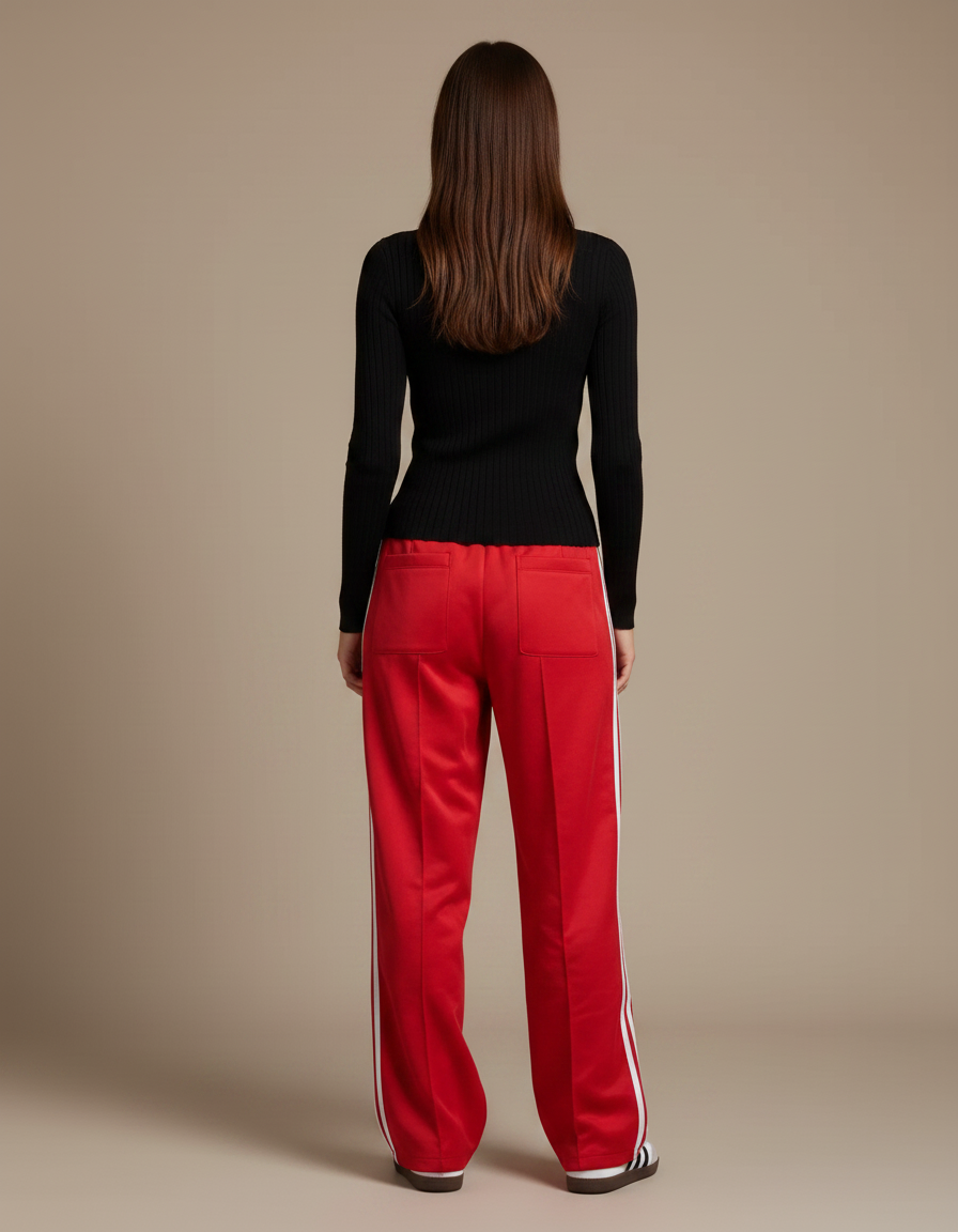 Pantalon Parachute Rouge Large Rayures Blanches Sport - Polyester - vue 2