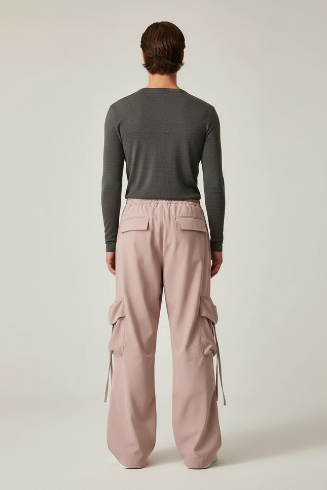 Pantalon Parachute Rose Homme Ample Cargo Décontracté - Polyester - vue 2