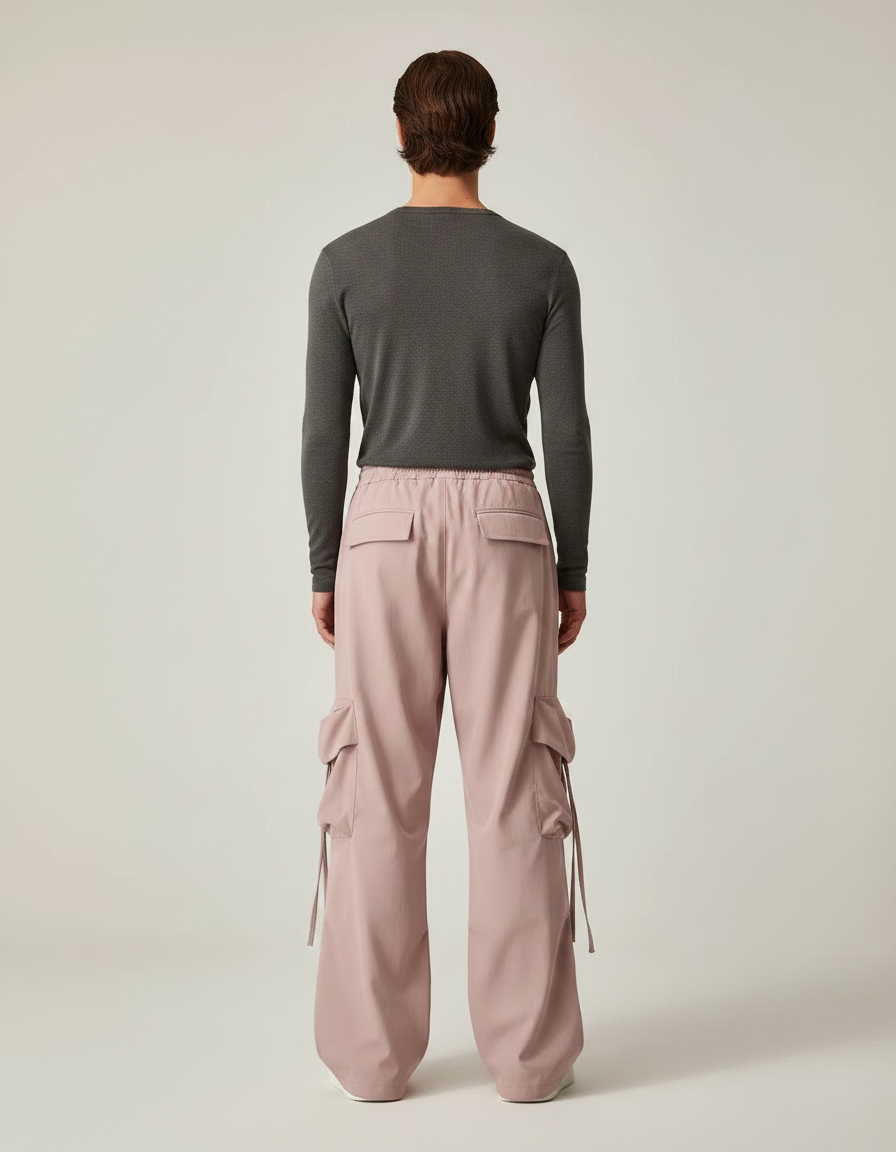 Pantalon Parachute Rose Homme Ample Cargo Décontracté - Polyester - vue 2