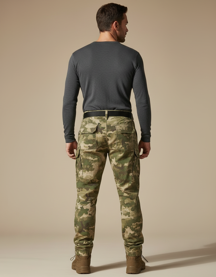 Pantalon Parachute Camouflage Cargo Militaire Multipoches Homme - Multicolore Toile - vue 2