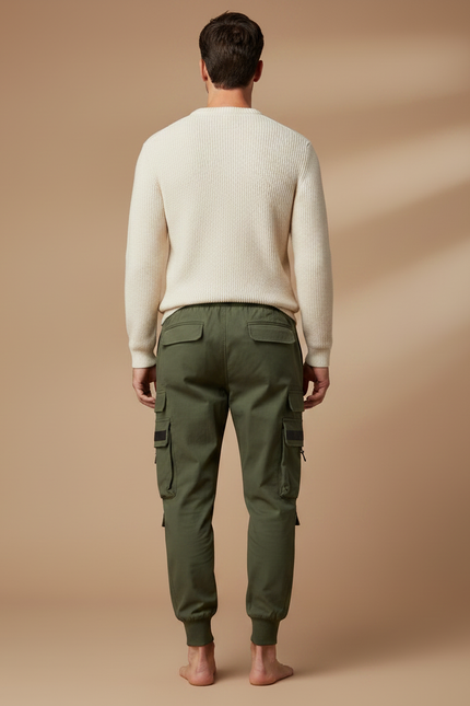 Pantalon Parachute Vert Kaki Cargo Imprimé Cordon Homme - Polyester - vue 2