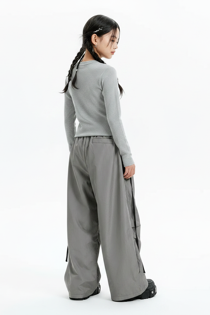 Pantalon Parachute Gris Ample Nylon Fille - Polyester - vue 2