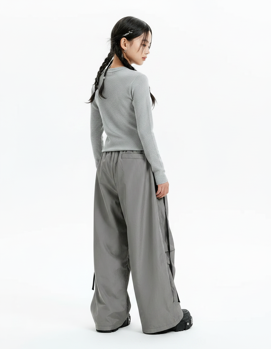 Pantalon Parachute Gris Ample Nylon Fille - Polyester - vue 2