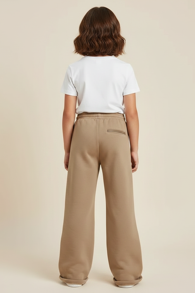Pantalon Parachute Marron Zippé Ample Décontracté Enfant - Camel Molleton - vue 2