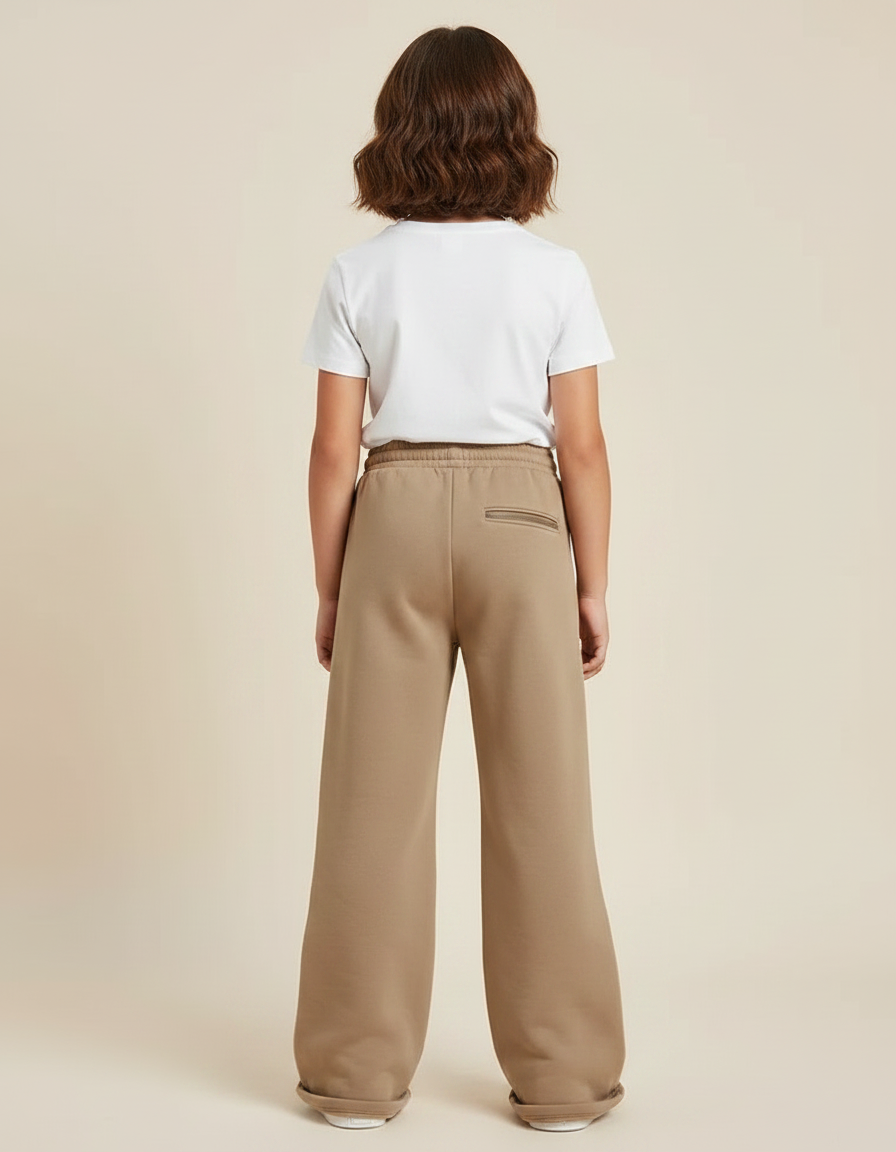 Pantalon Parachute Marron Zippé Ample Décontracté Enfant - Camel Molleton - vue 2