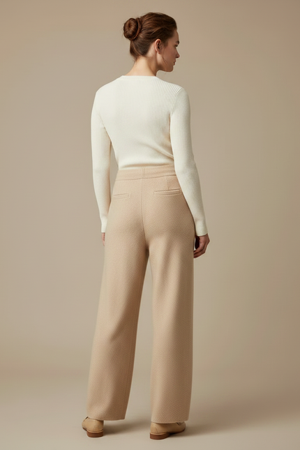 Pantalon Parachute Femme Beige Large 2 - Laine - vue 2