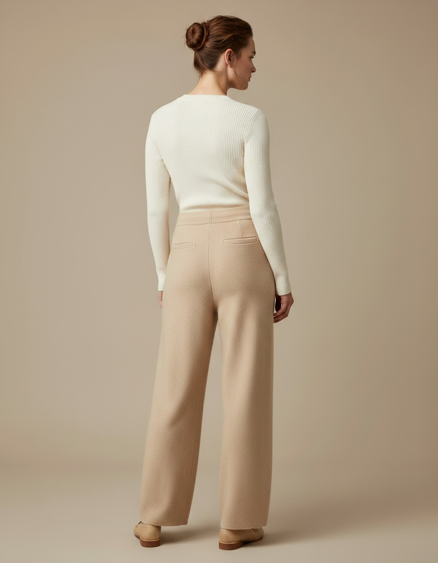 Pantalon Parachute Femme Beige Large 2 - Laine - vue 2