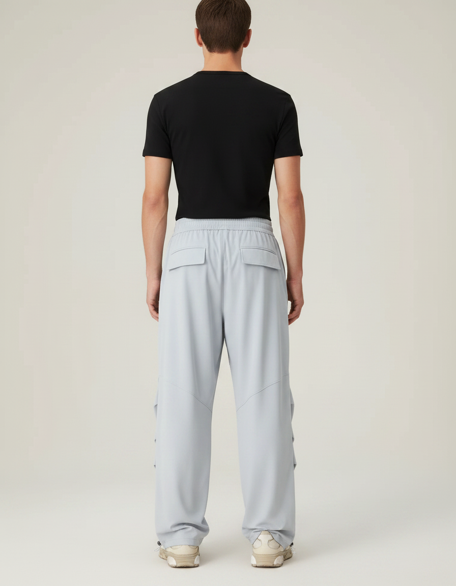 Pantalon Parachute Gris Ample Homme Décontracté - Polyester - vue 2