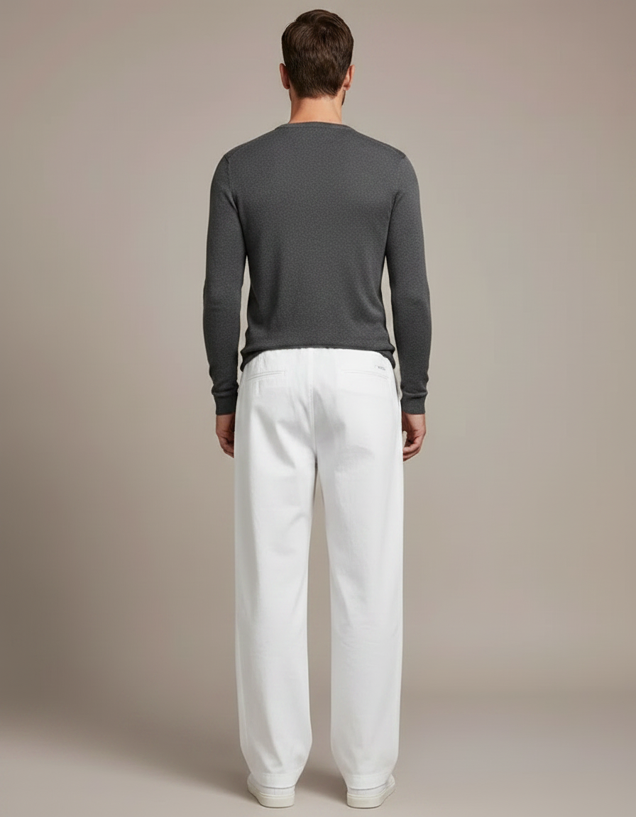 Pantalon Parachute Blanc Droit Ample Coton Homme - vue 2