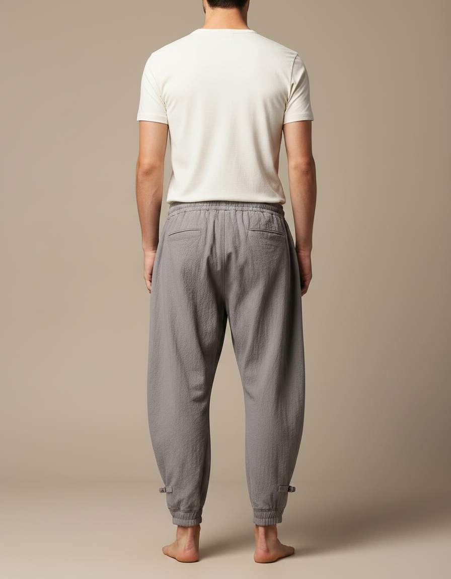 Pantalon Parachute Homme Gris Resserré Aux Chevilles - Lin - vue 2