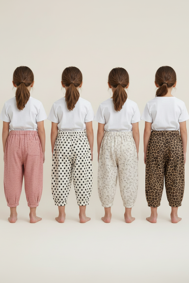 Pantalon Parachute Enfant Côtelé Léopard Fleuri Polka Dot - Imprimé Coton - vue 2