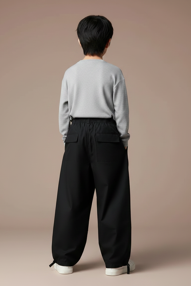 Pantalon Parachute Noir Ample Cargo Enfant Décontracté - Polyester - vue 2