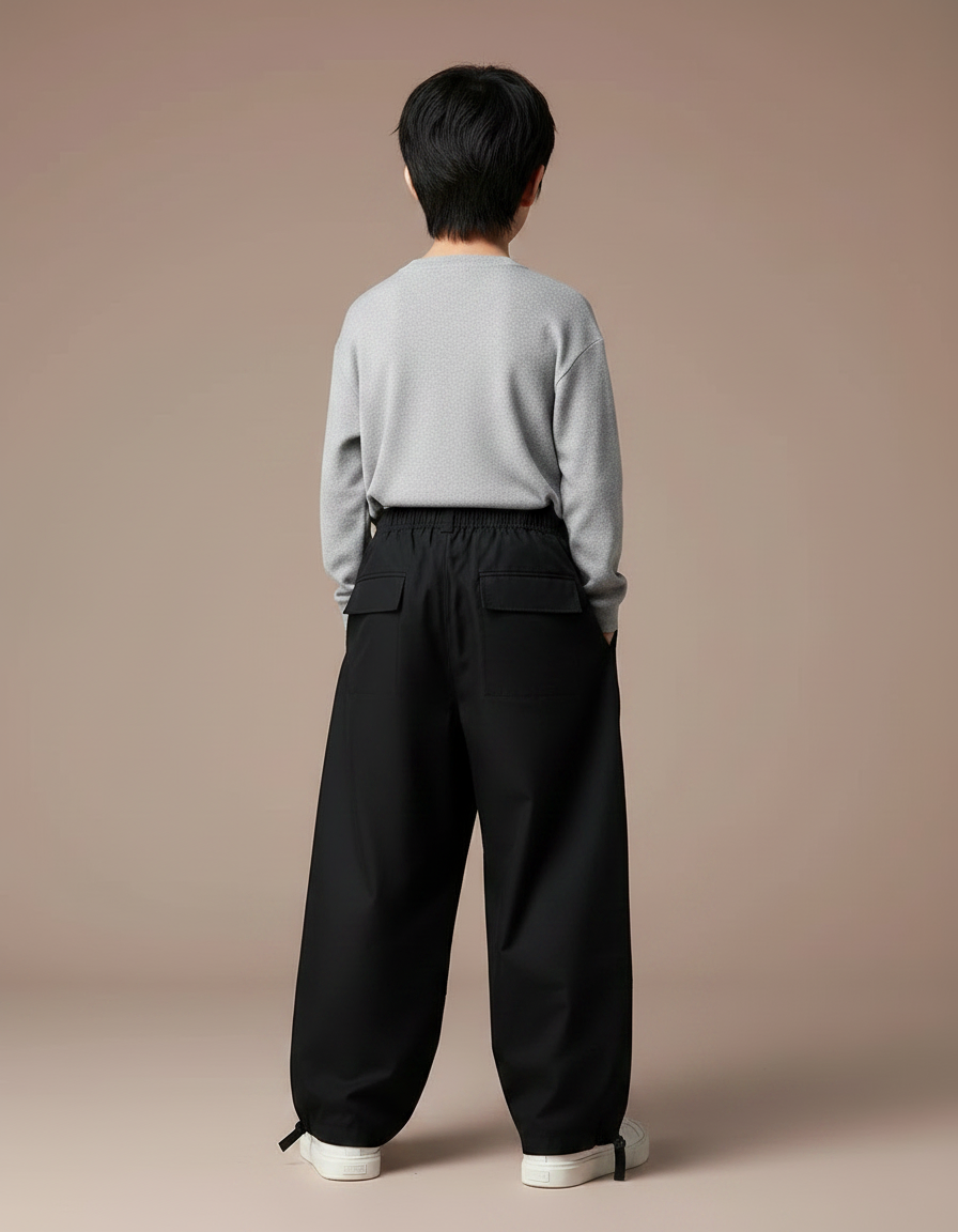 Pantalon Parachute Noir Ample Cargo Enfant Décontracté - Polyester - vue 2