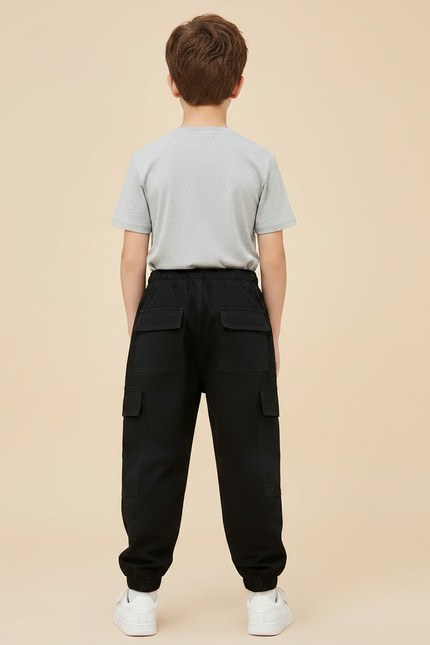 Pantalon Parachute Noir Cargo Ample Garçon Décontracté - Toile - vue 2