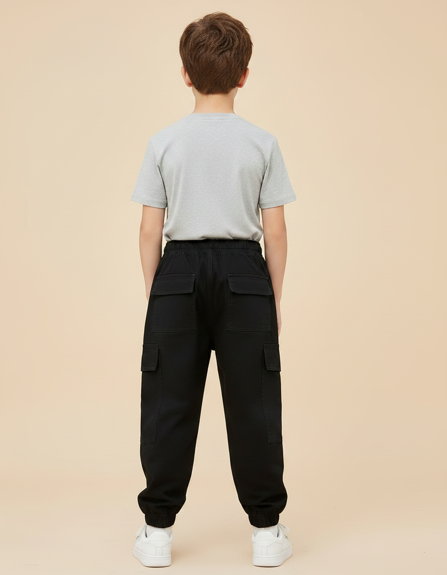 Pantalon Parachute Noir Cargo Ample Garçon Décontracté - Toile - vue 2