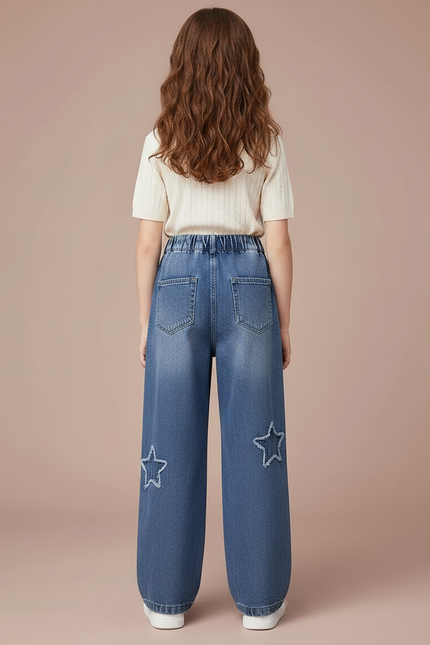 Pantalon Parachute Denim Étoiles Ample Enfant Bleu Décontracté - Jean - vue 2