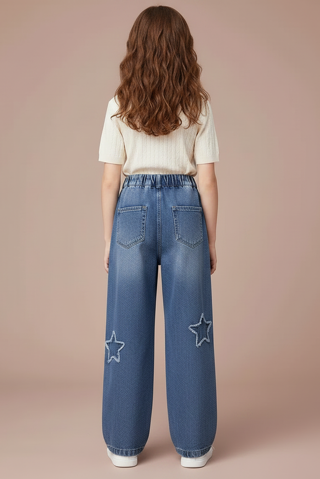 Pantalon Parachute Denim Étoiles Ample Enfant Bleu Décontracté - Jean - vue 2