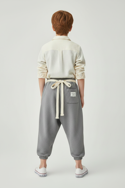 Pantalon Parachute Gris Ample Coton Enfant Sportif Cordon - Molleton - vue 2
