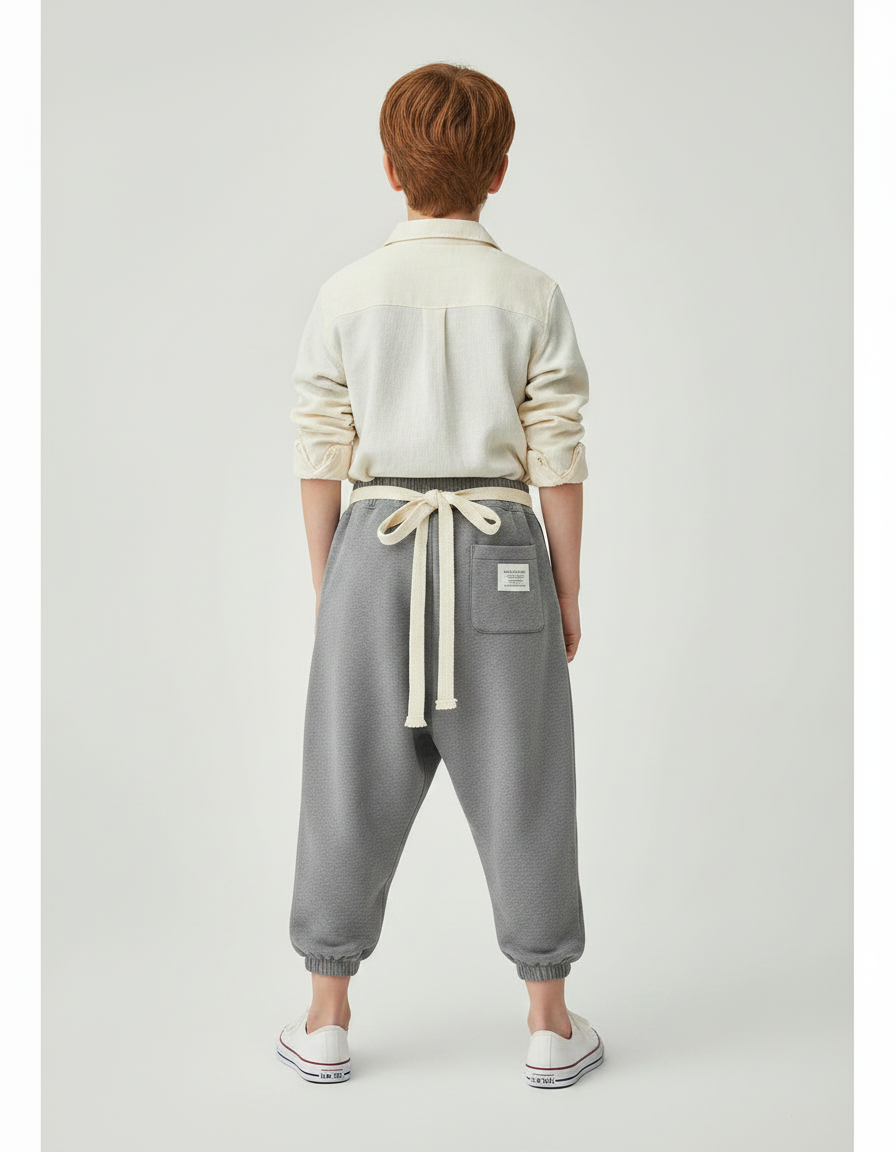 Pantalon Parachute Gris Ample Coton Enfant Sportif Cordon - Molleton - vue 2