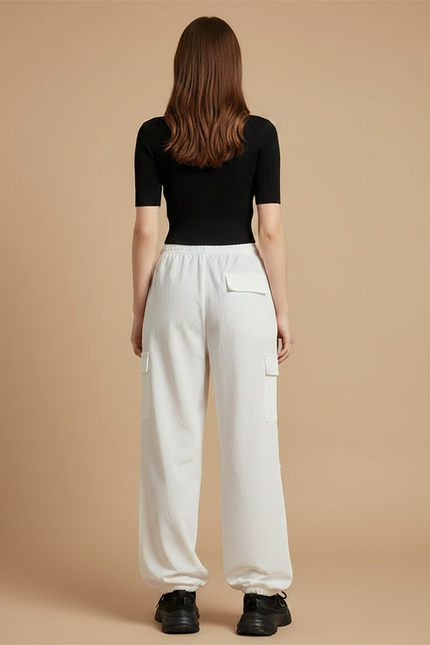 Pantalon Parachute Blanc Ample Cargo Décontracté Sportif - Molleton - vue 2