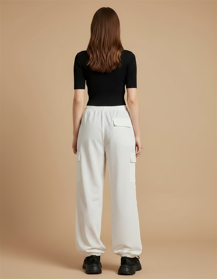 Pantalon Parachute Blanc Ample Cargo Décontracté Sportif - Molleton - vue 2