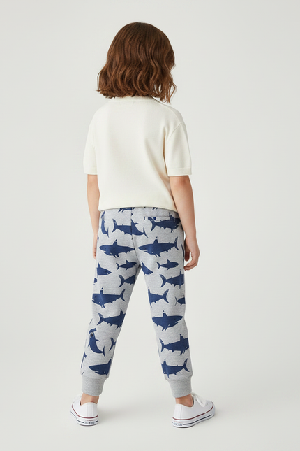 Pantalon Parachute Gris Imprimé Requins Coton Enfant - Molleton - vue 2