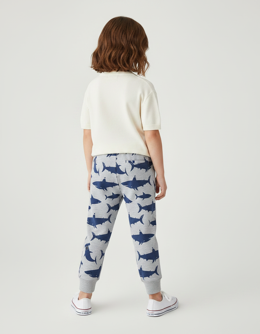 Pantalon Parachute Gris Imprimé Requins Coton Enfant - Molleton - vue 2