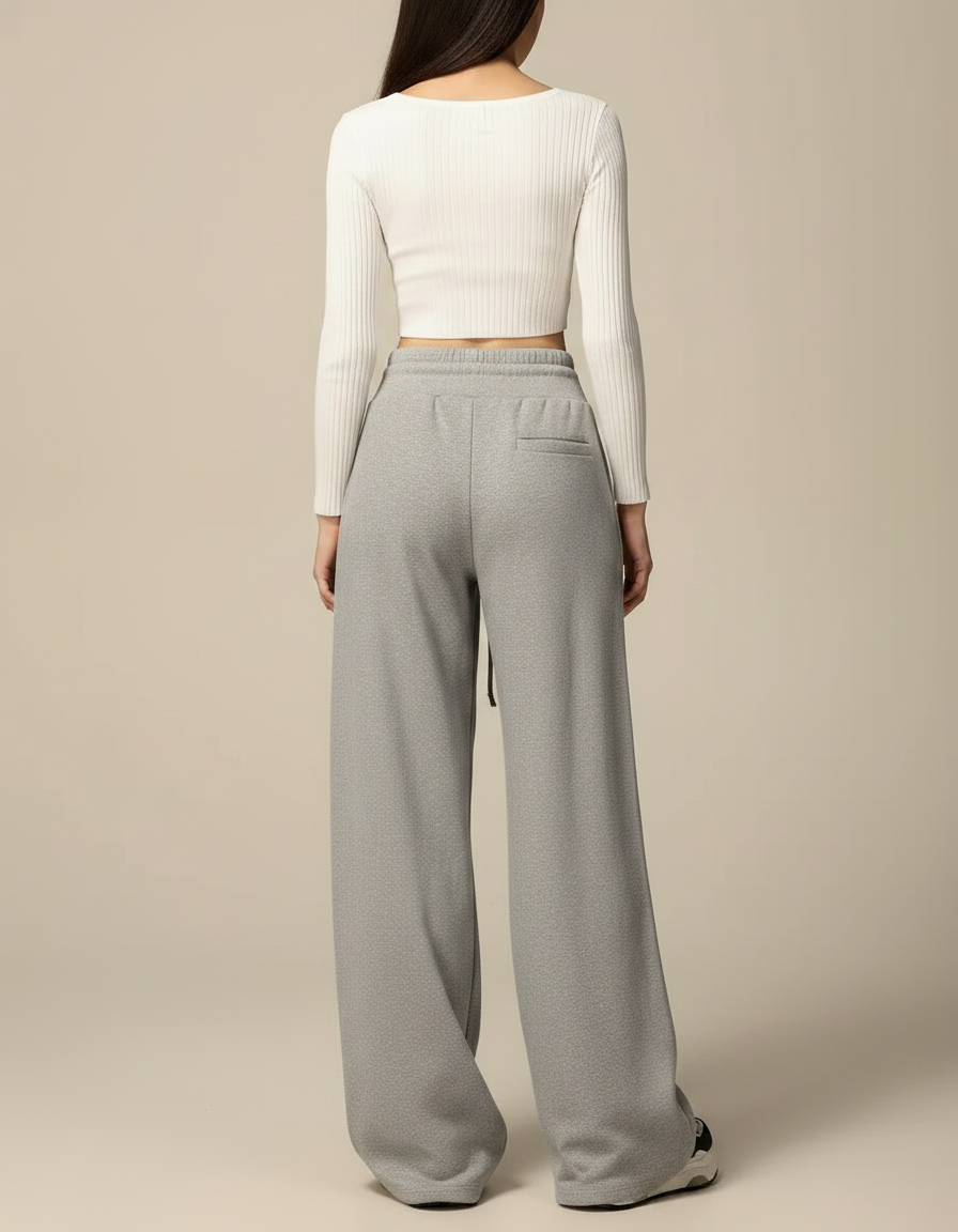 Pantalon Parachute Gris Ample Cordon Sport Doux - Molleton - vue 2